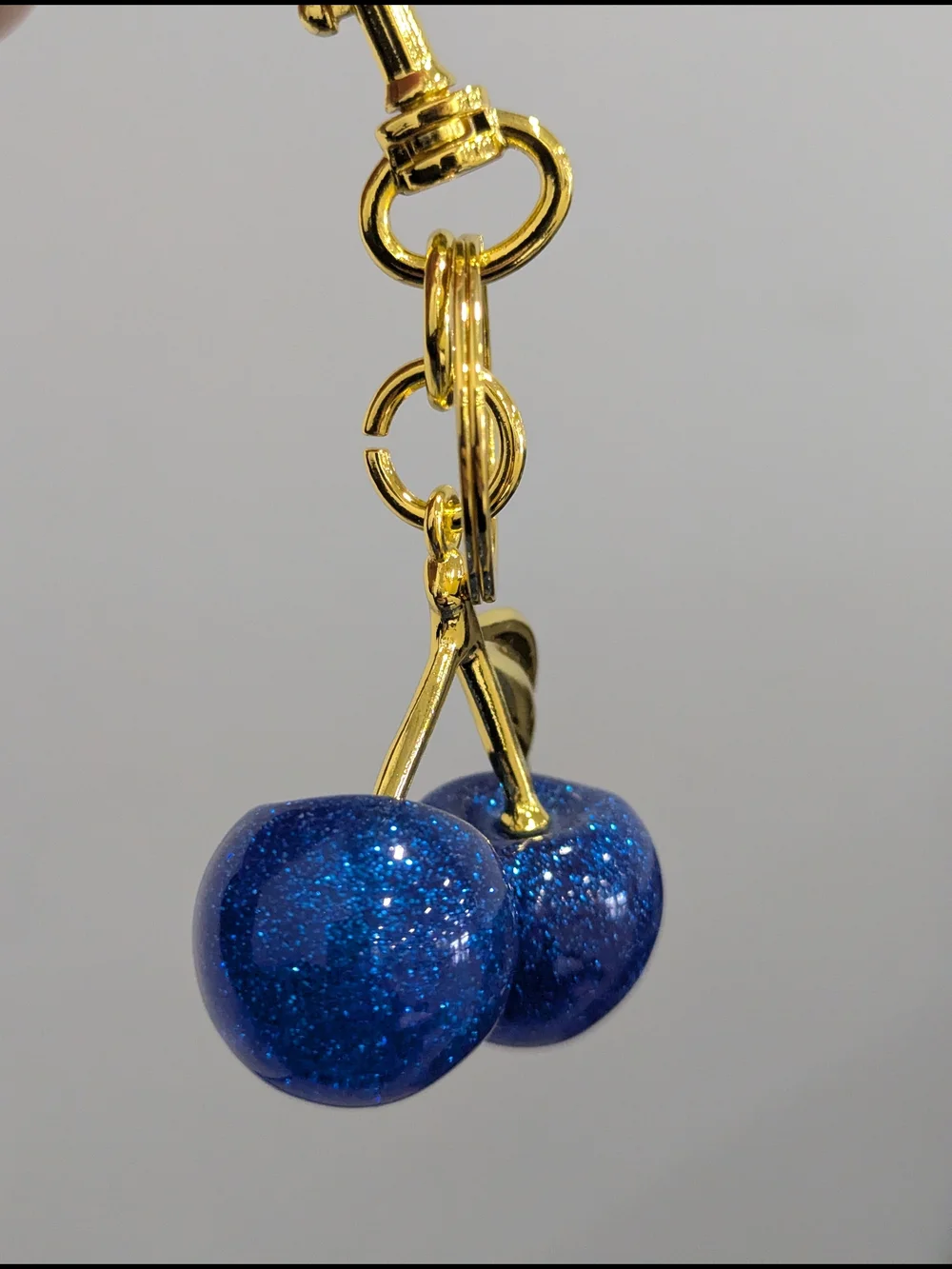 Blue Glitter Cherry Charm Keychain NWOT (Small)